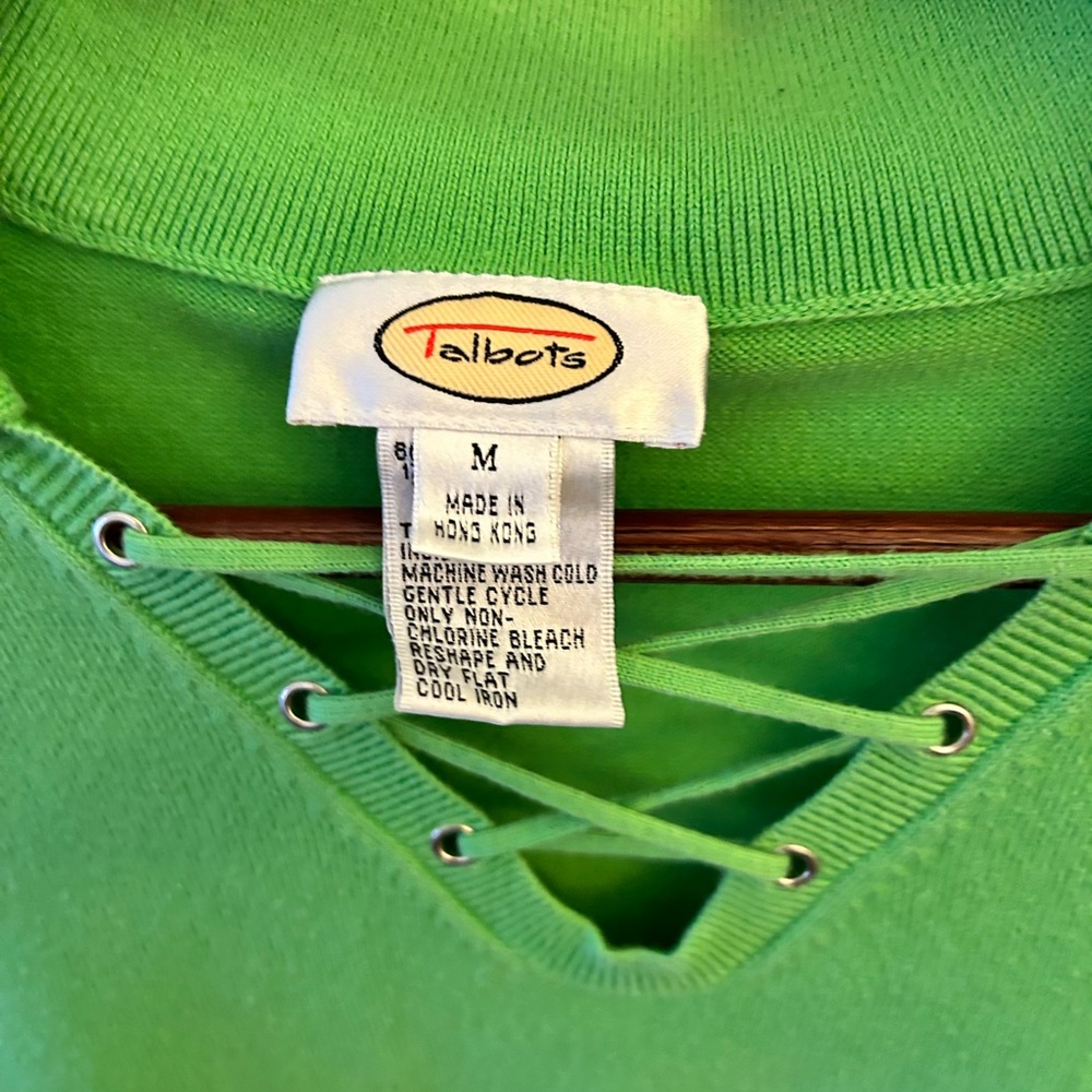 Talbots Green Lace-Up Sweater Size M - Picture 2 of 3